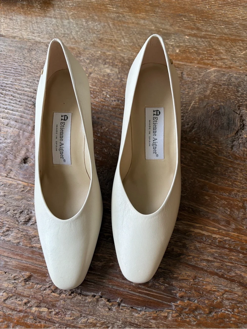 Etienne Aigner Ivory Leather Low Heel Pumps